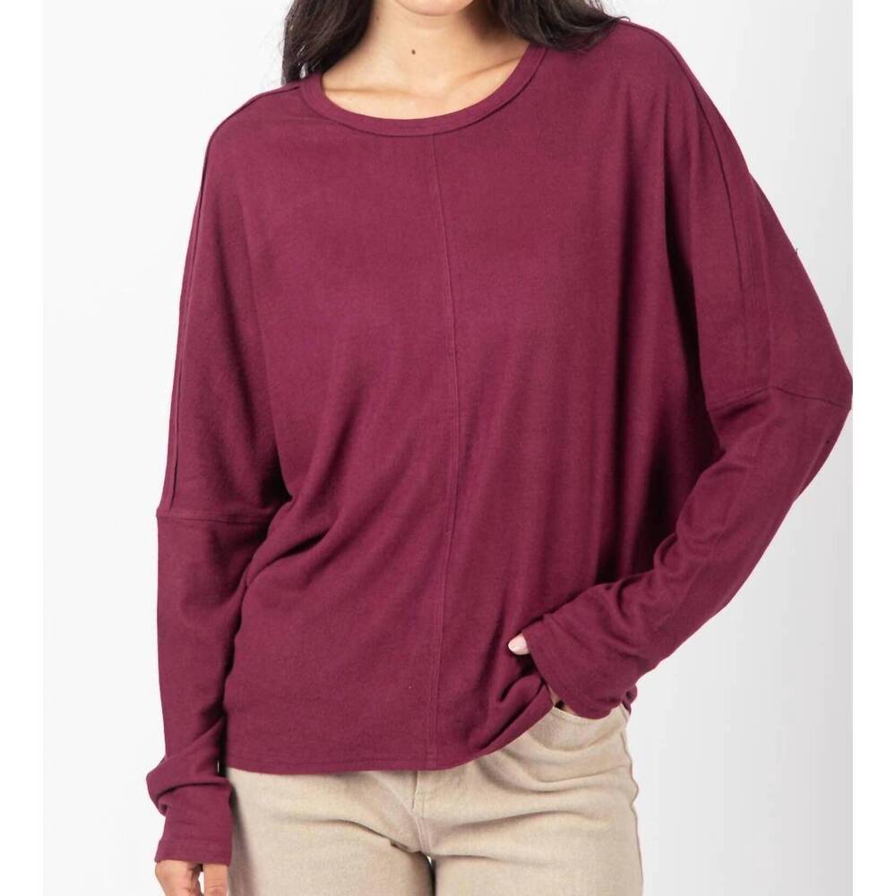 NEW VERY J dolman sleeve oversized comfy knit western top in wine